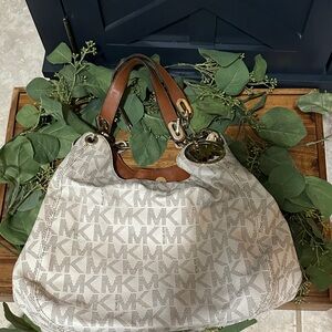 Michael Kors Cream and Brown Shoulder Bag